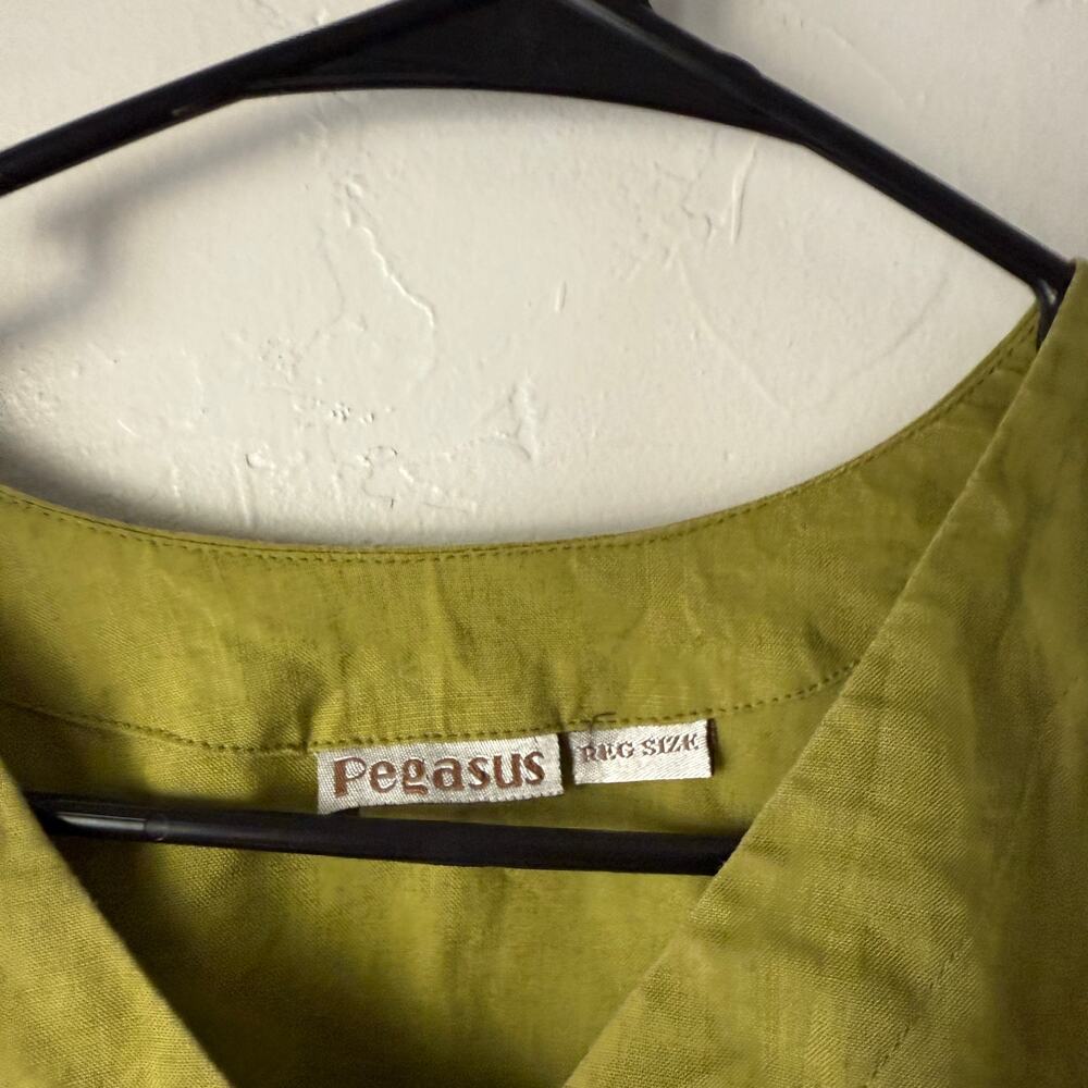 Pegasus 100% Linen Asymmetrical Tunic Top Green Reg One‎ Size Made in India - Picture 4 of 11